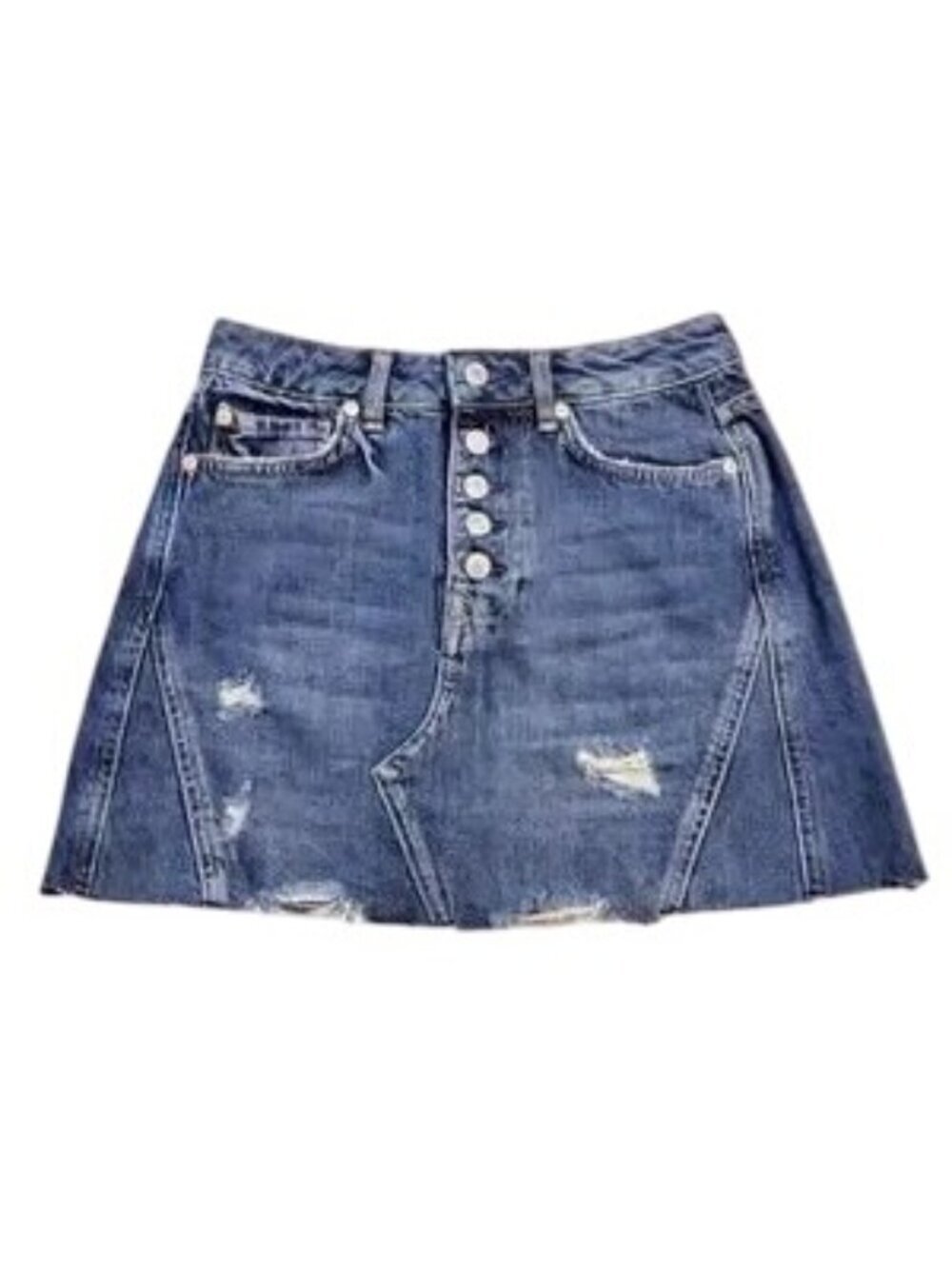 Free People Harvey Blue Distressed Mini Skirt - Picture 4 of 7